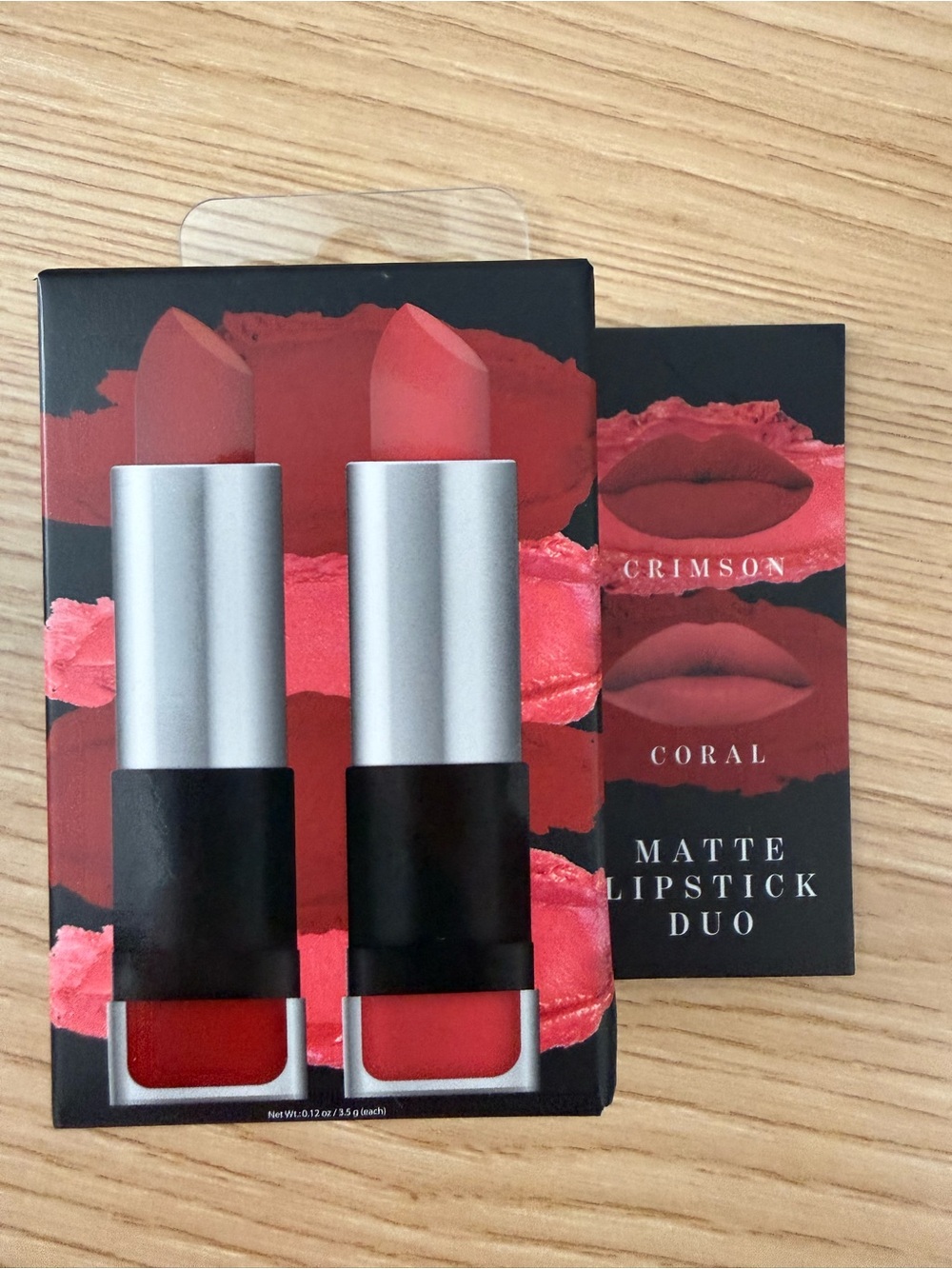 Ellen Tracy Matte Lipstick Duo Crimson & Coral NEW